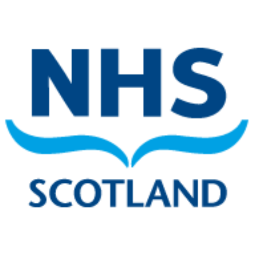 blue NHS Scotland logo on a white background